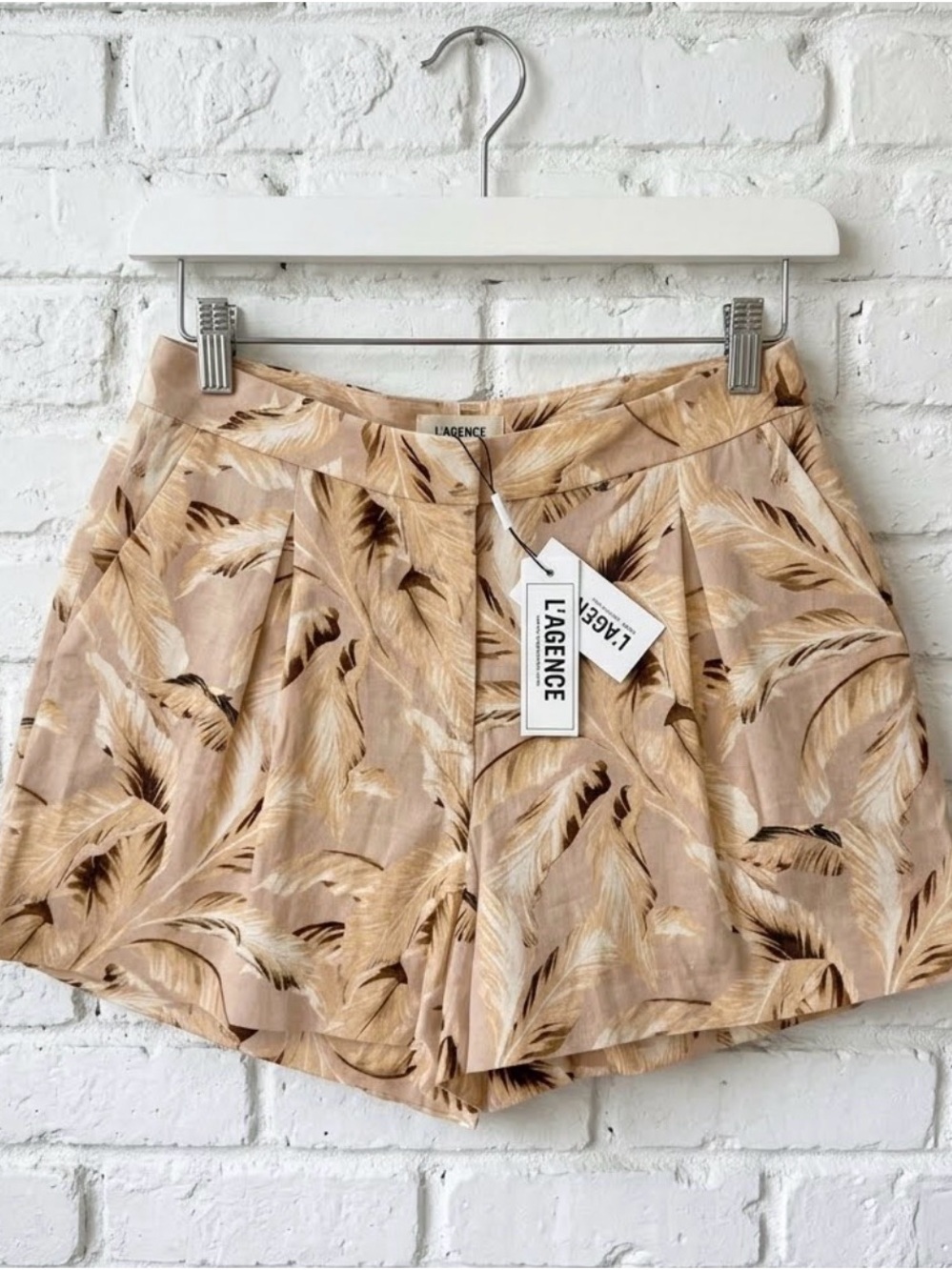 L'Agence Vitoria Leaf Print High Waist Shorts Honey Multiway size 6 $310